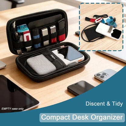 Portable Travel Organizer Case, Waterproof Hard Shell Electronics Carrying Case for Small Tech Gear, 7.1x3.9 inch Black - Fits in Purse, Ideal for Commute, Business Trips & Travel (Case Only)