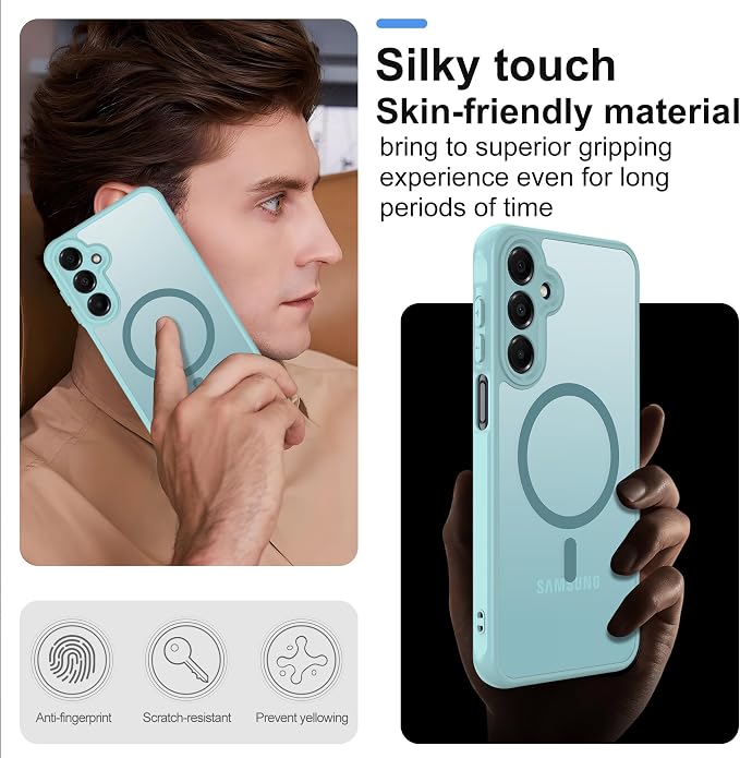 for Samsung Galaxy A16 5G Phone Case: Samsung A16 Case [Mag-Safe Fit] with 2PC Tempered Glass Screen Protector,Frosted Translucent A16 Case Soft-Touch Skin Protection for Galaxy A16 Cover,Mint Greenn