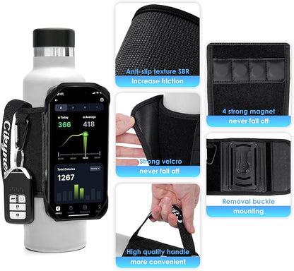 Cikyner Magnetic Water Bottle Strap with Handle, Water Bottle Holder for Mobile Phone 360° Rotatable & Removable Water Bottle Pouch Gym Water Bottle Accessory for 4.5-7'' Phone & 18-40oz Water Bottles