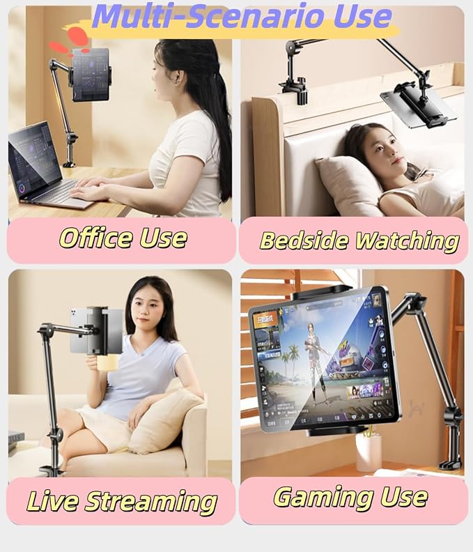 4-Axis Adjustable Tablet & Phone Holder, Gooseneck Arm – 360° Rotating Bedside & Desk Mount, Metal Tube Stand for Watching, Recording, and Live Streaming UN-C (32inch/82cm)