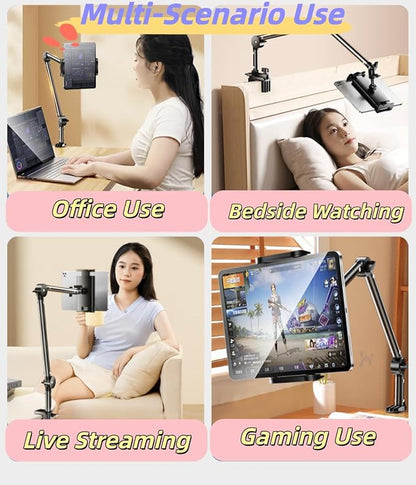 4-Axis Adjustable Tablet & Phone Holder, Gooseneck Arm – 360° Rotating Bedside & Desk Mount, Metal Tube Stand for Watching, Recording, and Live Streaming UN-C (32inch/82cm)