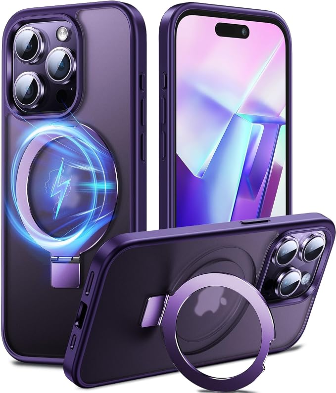 Chicfun 3-in-1 [Magnetic+Kickstand+Ring Holder] for iPhone 15 Pro Case Stand Ring Holder Compatible with MagSafe, Military Shockproof for iPhone 15 Pro Phone Case Kickstand Cover Purple