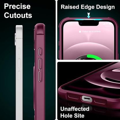 360° Magnetic Swivel Ring for iPhone 16E & 17E Case, Built-in Metal Stand and Ring Holder, Magsafe Compatible, Military Grade Protection, Shock and Vibration Resistant - Wine Red