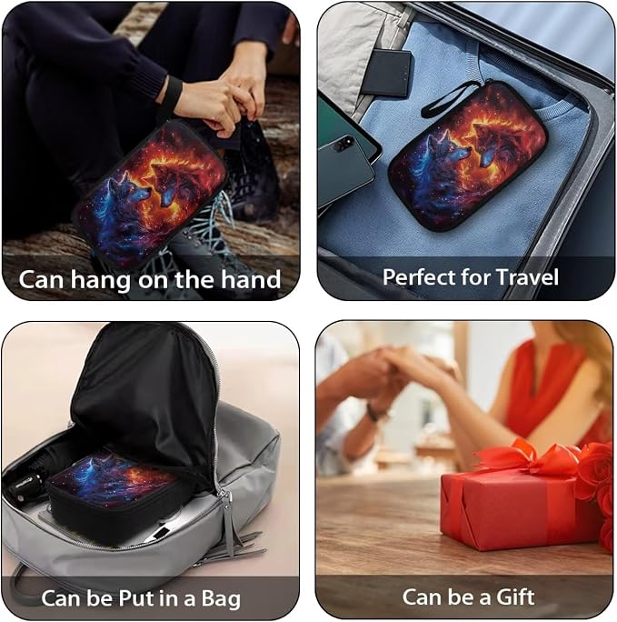 Galaxy Fire Wolf Print Electronics Organizer Travel Case, Water Resistant Cable Organizer Bag for Travel Essentials, Tech Gifts for Men, Storage Bag as Accessories for Phone, Cord