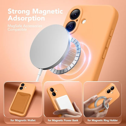 Magnetic for iPhone 17 Case, Compatible with MagSafe, [Full Camera Protection][Screen Protector] Silicone Shockproof Protective Phone Case for iPhone 17 6.3", Cantaloupe