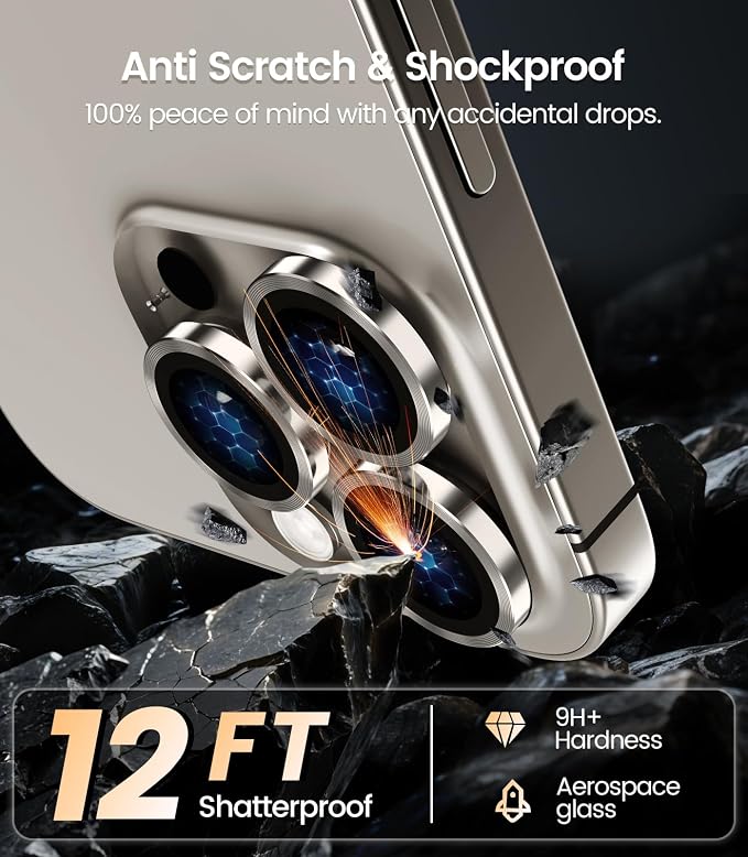 iGluz 2 Pack Anti-Reflection Camera Lens Protector for iPhone 16 Pro/iPhone 16 Pro Max [98% Transmittance][1-Step Installation Tray][Strong Adsorption] 9H Shatterproof Tempered Glass-Natural Titanium