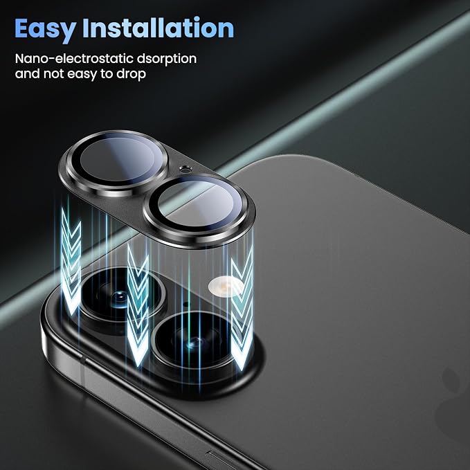 Uyiton Compatible with iPhone 17 Camera Lens Protector - [Not Easy to Break][Strong Adsorption][Case-Friendly] Metal Tempered Glass Rear Camera Screen Cover - Black