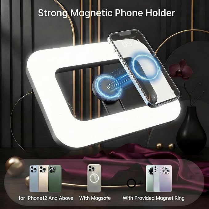 Ring Light for Phone, Magnetic Selfie Light with Tripod Stand, Rechargeable RGB Video Light, 10 Brightness Levels & 3 Cold Shoes for Recording, Vlogging, Influencers, Makeup
