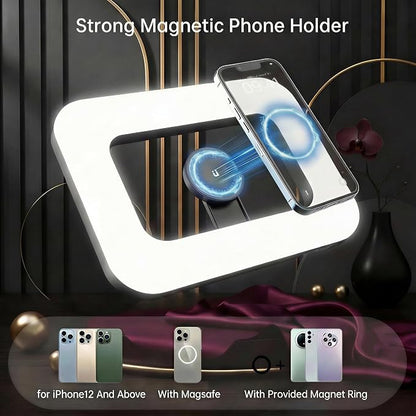 Ring Light for Phone, Magnetic Selfie Light with Tripod Stand, Rechargeable RGB Video Light, 10 Brightness Levels & 3 Cold Shoes for Recording, Vlogging, Influencers, Makeup
