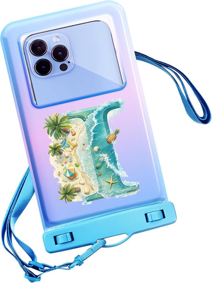 Personalized Initial Waterproof Phone Pouch Case - IPX8 Cellphone Dry Bag with Lanyard for iPhone 16/15/14/13/12 Pro Max (6.1–6.9"), Beach & Cruise Ship Essentials with Monogrammed Design (Blue, I)