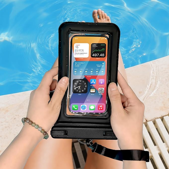 IPX8 Floating Waterproof Dry Bag 2-Pack, 7.2 Inch Waterproof Phone Pouch for iPhone 16/15/14 Pro Max Galaxy S24/S23 Adjustable Lanyard + wrist strap Beach Swimming Travel Essentials Black