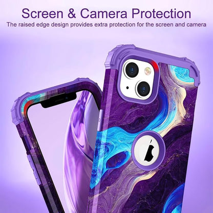 Hocase for iPhone 14 Case/iPhone 13 Case, Heavy Duty Shockproof Protection Soft Silicone Rubber+Hard Plastic Bumpers Hybrid Protective Case for iPhone 13/14 (6.1") - Blue Purple Marble
