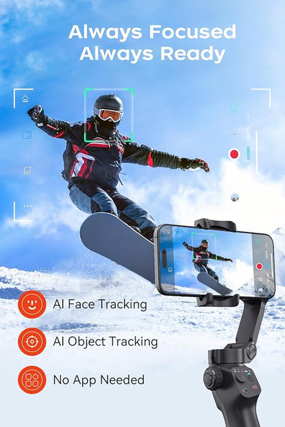 FUNSNAP CM8 Gimbal Stabilizer for iPhone Android, 3-Axis Phone Gimbal with Remote Control Portable Foldable, Phone Stabilizer for Video Recording for Tiktok YouTube Vlog