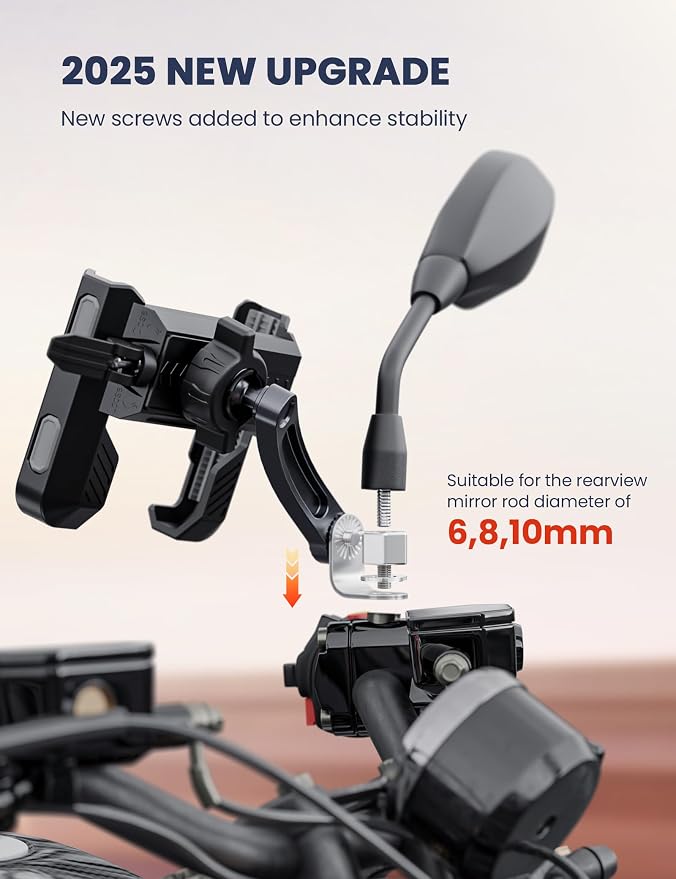Grefay Motorcycle Phone Mount, 1S Quick Release. Anti Shake Motorbike Phone Holder for 4.0-7.0 Inch Smartphone for Motorcycle Mirror Phone Mount with 360° Rotatabe