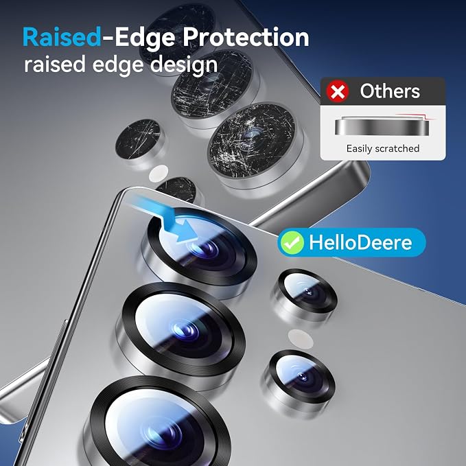 for Samsung S25 Ultra Camera Lens Protector, Easy Installation, Perfect Fit, 9H Shatterproof Tempered Glass with Aluminum Metal Circle Camera Protector, Case Friendly, Whitesilver
