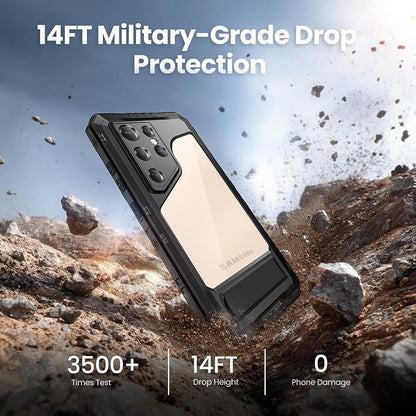 Mitywah Waterproof Case for Samsung Galaxy S25 Ultra, Heavy Duty Metal Kickstand Case, Shockproof Full Body Phone Case with Built-in Screen Protector for Samsung S25 Ultra Case Black