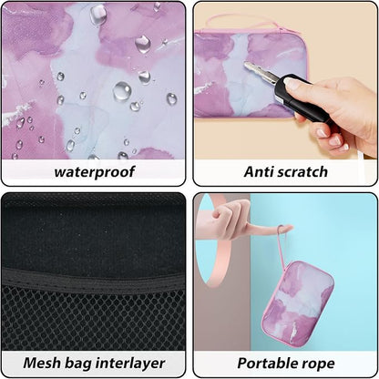 CameCosy DIY Phone Charger Cover Storage Sets USB Earphone Wire Saver Cable Organizer with Travel Storage Bag, Soft Cute Cable Protector Cord Organizer Compatible for iPhone(Pink Marble)