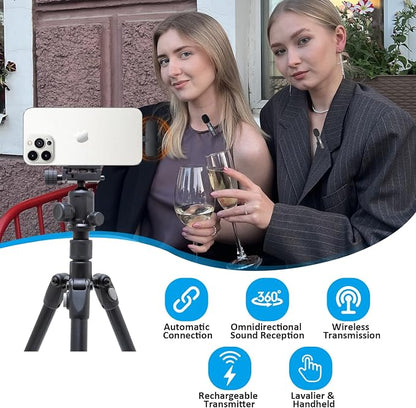 MAYBESTA Wireless Mini Microphone for iPhone 14 Below - Bluetooth Lapel Mic for Video Recording - Clip on Phone Microphones for YouTube Tiktok(Lightning / 2 mics)