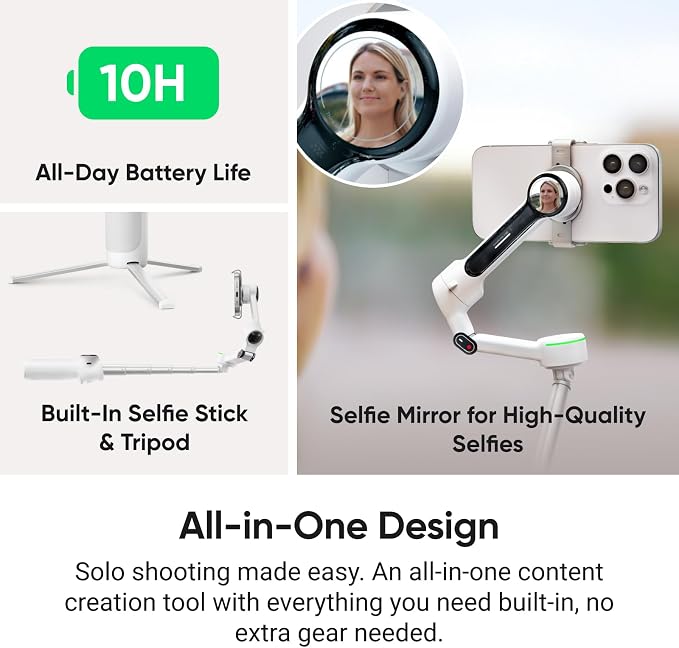 Insta360 Flow 2 Pro Phone Gimbal Stabilizer for iPhone & Android, AI Phone Gimbal, Phone Stabilizer for Travel & Vlogs, Phone Stabilizer for Videos, YouTube, TikTok - Ultimate Creator Bundle Grey