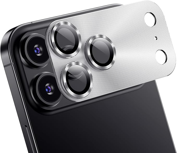 Korecase Camera Lens Protector for iPhone 17 Pro Max Rear Metal Tempered Glass Camera Cover,9H Hardness Aluminum Alloy Whole Lens Case Friendly for iPhone 17ProMax 2025,Silver