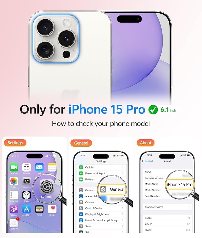 FNTCASE for iPhone 15 Pro Case: [Compatible with Magsafe] Translucent Matte Cases with [Full Camera Protection] [Screen Protector] Military Grade Shockproof Protective Phone Cover - Light Purple