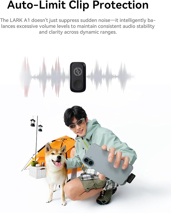 Hollyland Lark A1 Wireless Microphone for iPhone & Android, 48kHz/24-bit Studio Audio, 3-Level Noise Cancellation, 200m Range, Magnetic Mini Mic for Video Recording & Live Streaming (2TX + USB-C RX)