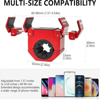 Bike Phone Holder, Motorcycle Phone Mount, Aluminum Alloy Bicycle Handlebar Cell Phone Stand, 360°Rotate Ebike Scooter Phone Clamp Clip, Suitable for 4.5-7.0" Smartphones (Red)