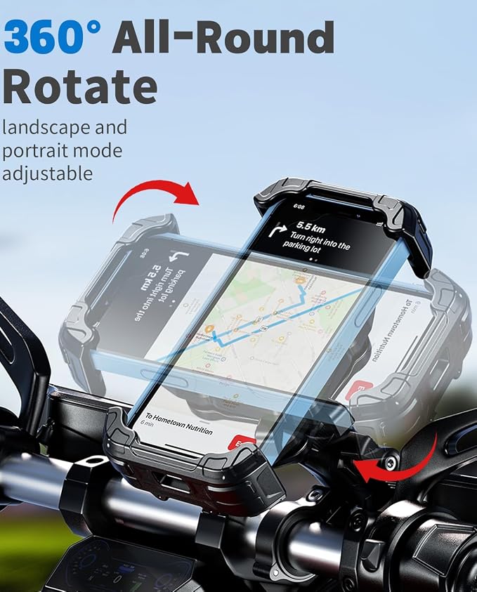 Kewig Motorcycle Phone Mount Holder with Vibration Dampener & Secure Lock, Anti-Shake Handlebar Cellphone Mount for Moto Bike Scooter ATV, Adjustable Phone Mount Fit 5.4-7.2'' Phone