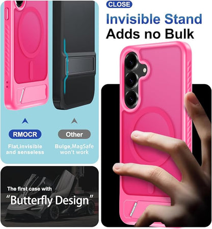 for Samsung Galaxy S25 FE Case with Screen Protector+Lanyard Wrist Strap,Magnetic Translucent Matte Rugged Slim Phone Cover Built in Invisible Kickstand [Fit for MagSafe],2025 Hot Pink