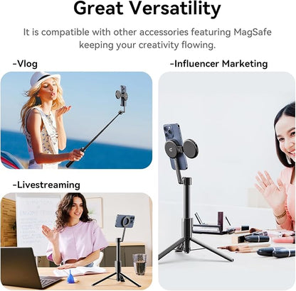 ULANZI 54'' Magnetic Selfie Stick Tripod Pro, All-in-One Phone Tripod w Magnetic Phone Holder & Detachable Wireless Remote, C/W Magsafe, for iPhone 16 15 14 13 12 Series & Android Phones (Black)