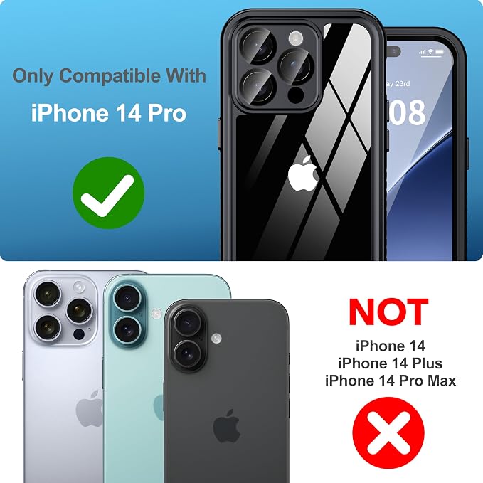 ANTSHARE for iPhone 14 Pro Case, with [Built-in Privacy Screen Protector] [IP 68 Waterproof], Anti-Peeping Adsorption Full Body Double Protective Case for iPhone 14 Pro, Black