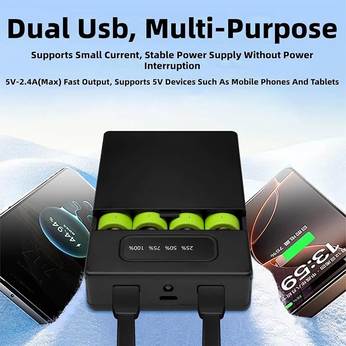 Battery Holder Case for Phone Electronics Fast Charging Portable Charging Power Shell 18650 Battery Box Case Shell ABS Enclosure Black