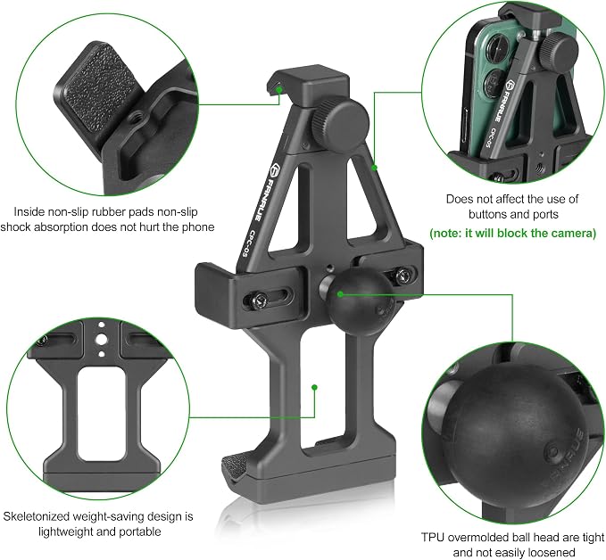 FANAUE Aluminum Motorcycle Phone Holder with 1" Ball Head Adapter Compatible with RAM Mounts B Size Double Socket Arm & Bike Phone Mount for 5.5-7" Smartphone