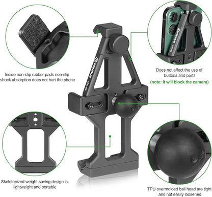 FANAUE Aluminum Motorcycle Phone Holder with 1" Ball Head Adapter Compatible with RAM Mounts B Size Double Socket Arm & Bike Phone Mount for 5.5-7" Smartphone