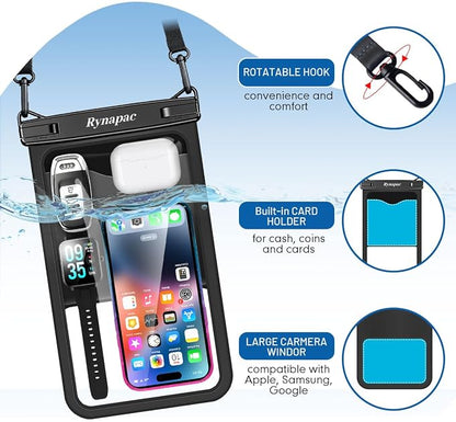 Rynapac [Up to 10" Large Waterproof Phone Pouch - 2 Pack IPX8 Waterproof Phone Case for iPhone 17 16 15 Pro Max Galaxy S26 Ultra, Touchscreen & Underwater Photography, Beach Cruise Travel Essentials