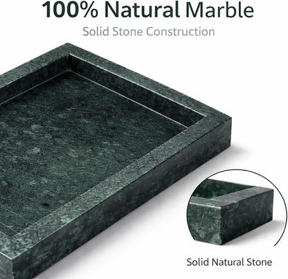 Natural Green Marble Tray for Bathroom | Kitchen | Vanity | Desktop, Stone Organizer for Coffee Table, Dresser, Nightstand, Candles, Soap, Towel, Plant, Jewelry (12" x 8"), Rectangular
