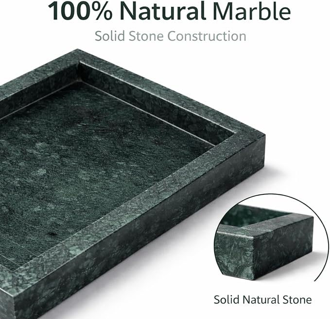 Natural Green Marble Tray for Bathroom | Kitchen | Vanity | Desktop, Stone Organizer for Coffee Table, Dresser, Nightstand, Candles, Soap, Towel, Plant, Jewelry (10" x 6"), Rectangular
