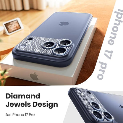 WSKEN for iPhone 17 Pro Camera Lens Protector Diamond Bling - [Not Easy to Fall][Strong Adsorption] Glitter Metal Aluminum Alloy Rear Camera Screen Cover Accessories, Deep Blue