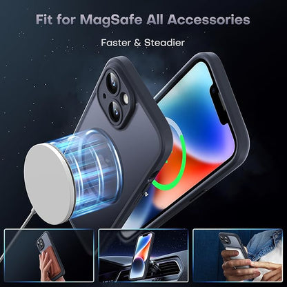 TOCOL Magnetic for iPhone 14 Case, Compatible with Magsafe, Upgraded Full Camera Protection, Drop Protection, Translucent Matte Back Bumper Phone Cover 6.1-Inch (Black)