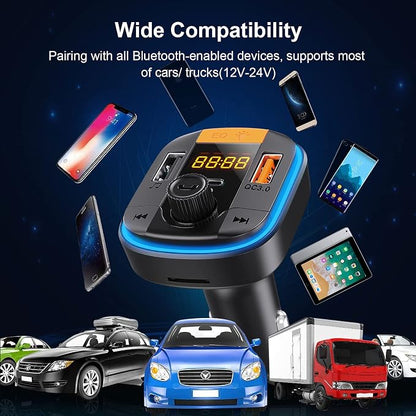 Bluetooth FM Transmitter for Car - BAISHUN Bluetooth 5.0 Adapter PD20W+QC3.0 Cigarette Lighter Radio Receiver Music Player Car Charger Supports Hands-Free Call Siri Google Assistant