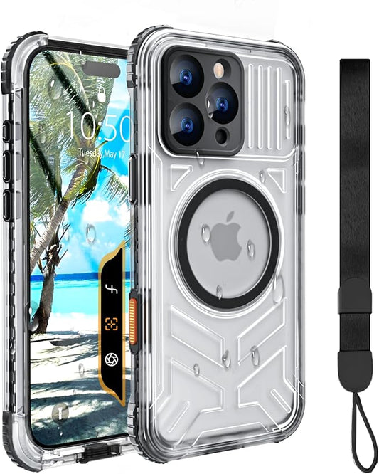 for iPhone 16 Pro Waterproof Case Compatible with MagSafe, IP68 Underwater Case Built-in Screen Protector, Slim Translucent 360° Full Body Protection, 12FT Military Grade, 6.3 Inch Black