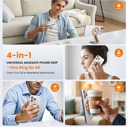 Magnetic Phone Grip & Stand for Desk, Bed & On-the-Go – Compatible with MagSafe – Secure One-Hand Hold, Comfortable Scrolling, Hands-Free Video Calls (Rose Gold)