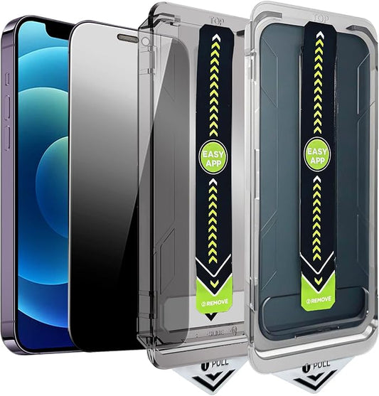 2 Pack 25° Ultra Privacy Screen Protector for iPhone 12/iPhone 12 Pro, [Auto-Dust Removal and Auto-Alignment], Wide-Angle Anti-Spy Tempered Glass Film, Easy and Quick Installation