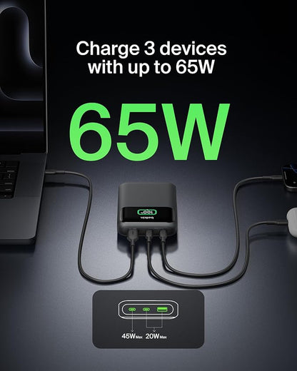 Belkin Portable Charger Power Bank, 3-Port Laptop Power Bank 20000 mAh, USB-A & USB-C Chargers Fast Charging 65W Ports for MacBook, Apple iPhone 17, iPad, Samsung Galaxy S25, Nintendo Switch 2 - Black
