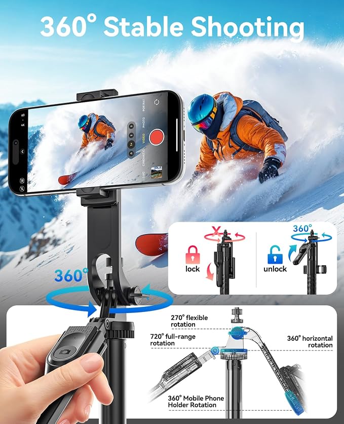 ORICO 69" Phone Tripod, Selfie Stick Tripod for iPhone with Wireless Remote Control, 360° Rotatable Phone Holder for Vlogging, Video Recording, Extendable Stand for Cell Phone Camera GoPro