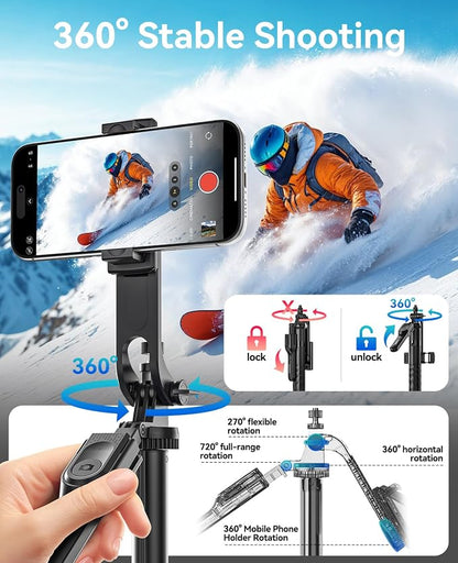 ORICO 69" Phone Tripod, Selfie Stick Tripod for iPhone with Wireless Remote Control, 360° Rotatable Phone Holder for Vlogging, Video Recording, Extendable Stand for Cell Phone Camera GoPro
