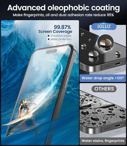 iGluz 4+2 Pack for iPhone 15 Pro Max Privacy Screen Protector with Camera Lens Protector 6.7 inch,9H+Tempered Glass[Military Grade Shatterproof &100% Anti-Spy],3D Micro-Curved Edges[Longest Durable]