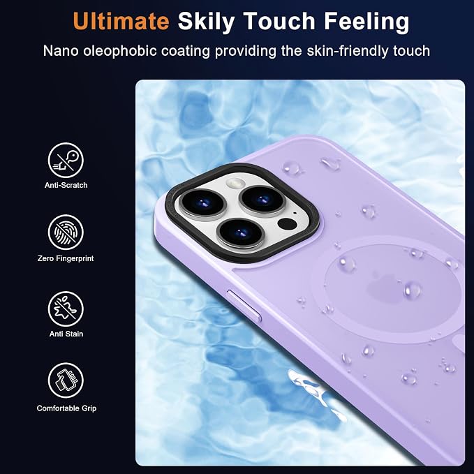 MOCCA Strong Magnetic for iPhone 15 Pro Max Case, [Compatible with Magsafe][13FT Military Drop Protection] Slim Translucent Matte Shockproof Case for iPhone 15 ProMax Case 6.7'' - Light Purple
