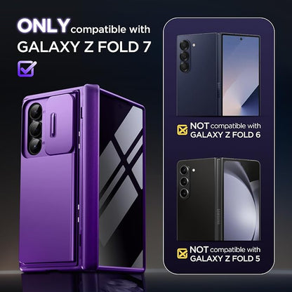 TONGATE Wallet for Z Fold 7 Case with Privacy Screen Protector, [4-Card Holder][Anti Spy] Built-in Large Stand & Slide Camera Cover Z7 Shockproof Phone Case for Samsung Galaxy Z Fold 7 2025 8", Purple