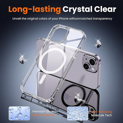 3 in 1 for iPhone 14 Case Clear with MagSafe, Not Yellowing, Screen Protector*1 Camera Lens Protector*1, Military-Grade Protection for iPhone 14 Phone Case 6.1 inch Clear
